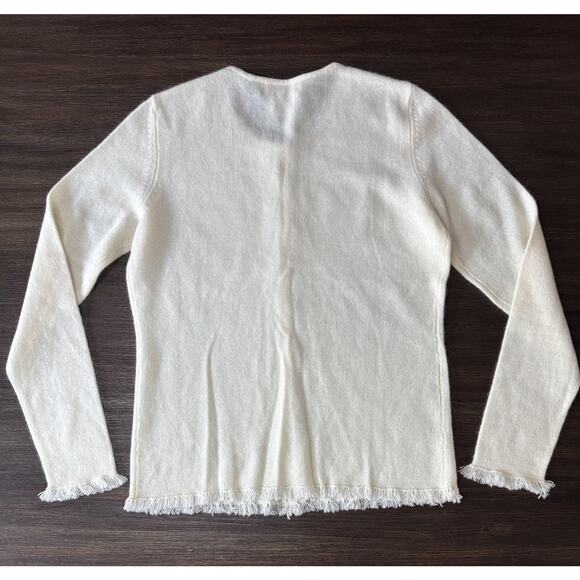 100% Cashmere Cardigan Sweater Womens Small Ivory Beaded Crystal Button - Picture 4 of 9